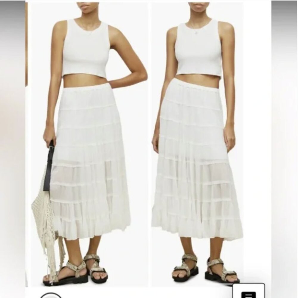 AllSaints White Tiered Maxi Skirt